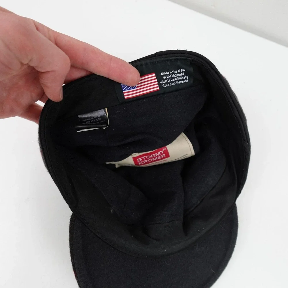 Stormy Kromer Hat Cap Fitted Mens 7 3/8 Gray Plaid Ear Flap Trapper Winter USA
